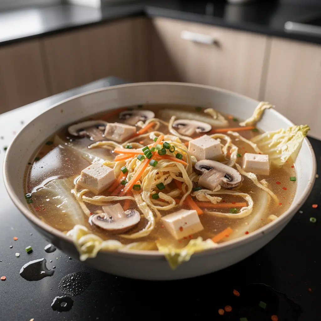 Chińska zupa kwaśno-pikantna z tofu i warzywami