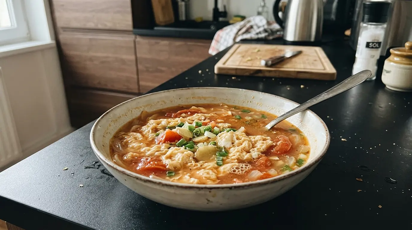 Zuppa cinese di pomodoro e uovo con zenzero