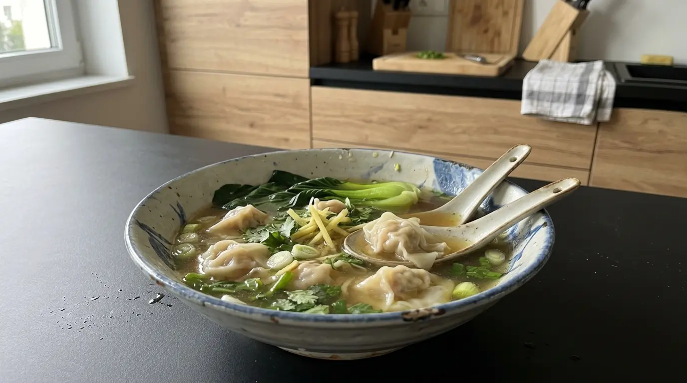 Chińska zupa wonton z delikatnymi pierożkami