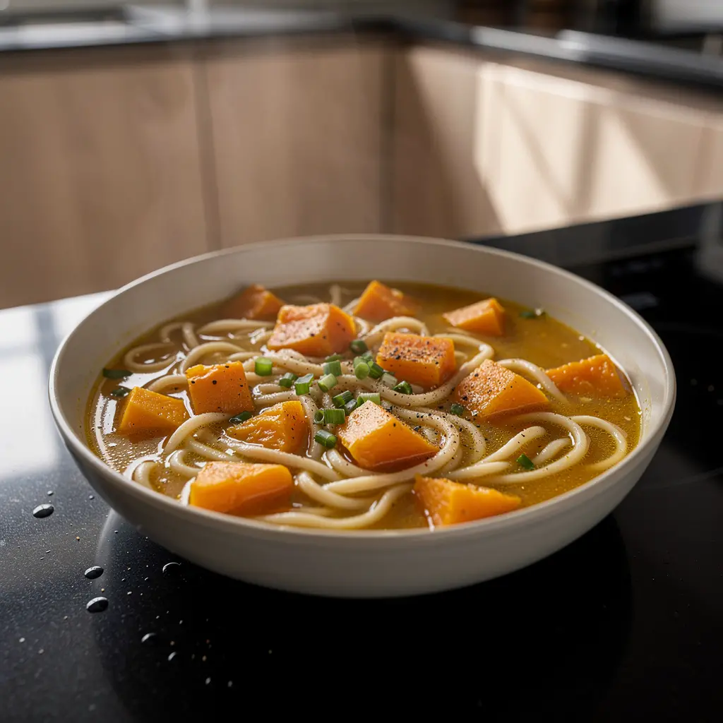 Chinesische Kürbissuppe mit Weizennudeln