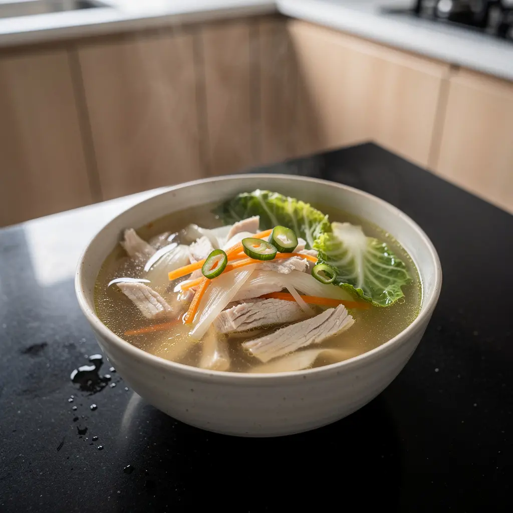 Chińska zupa z kurczakiem i kapustą pekińską na szybki obiad