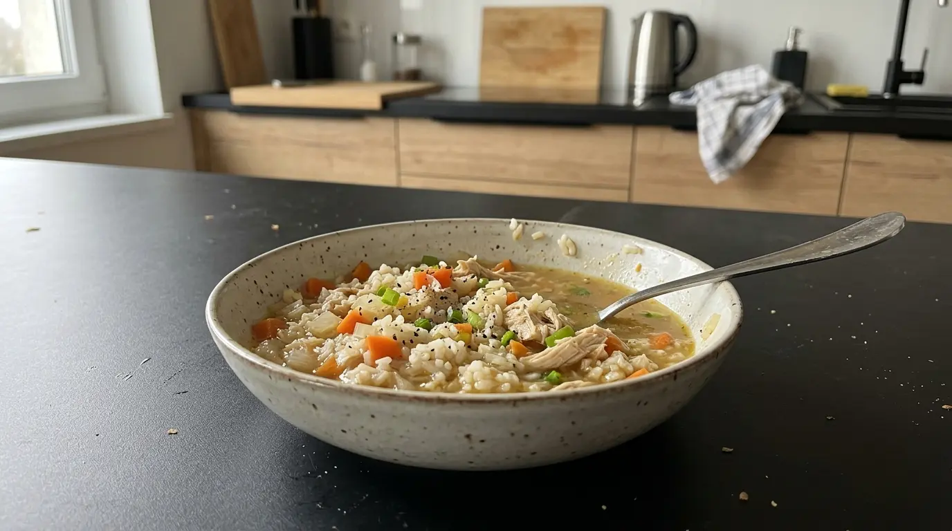 Soupe chinoise au riz, poulet et carotte en une seule casserole