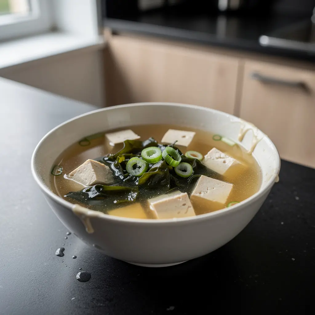 Chińska zupa z tofu i glonami wakame