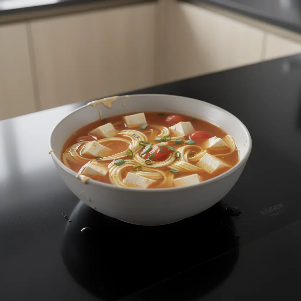 Chińska zupa z tofu, pomidorami i jajkiem