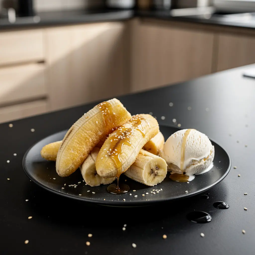 Chinese Dessert of Bananas Fried in Batter with Sesame