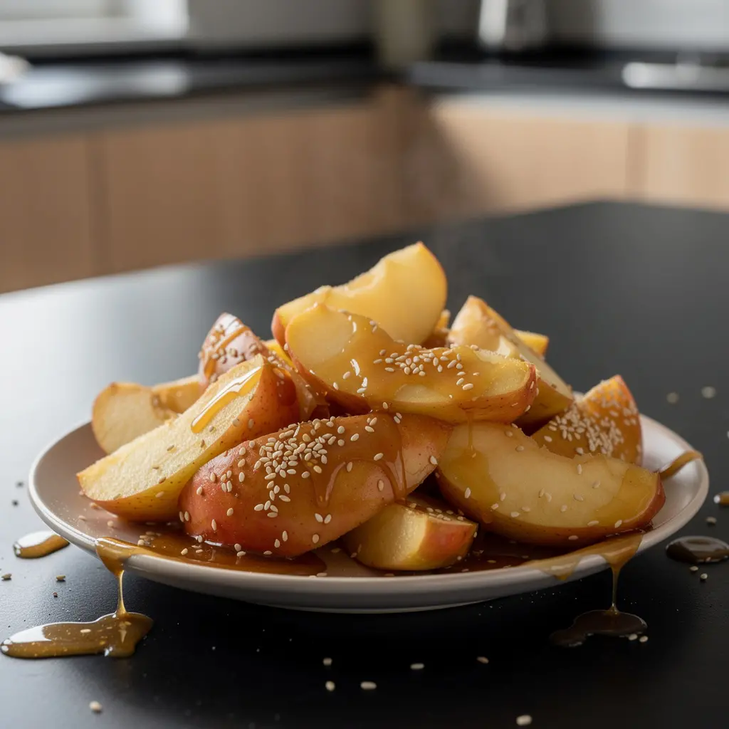 Chiński deser z jabłek w karmelu z sezamem