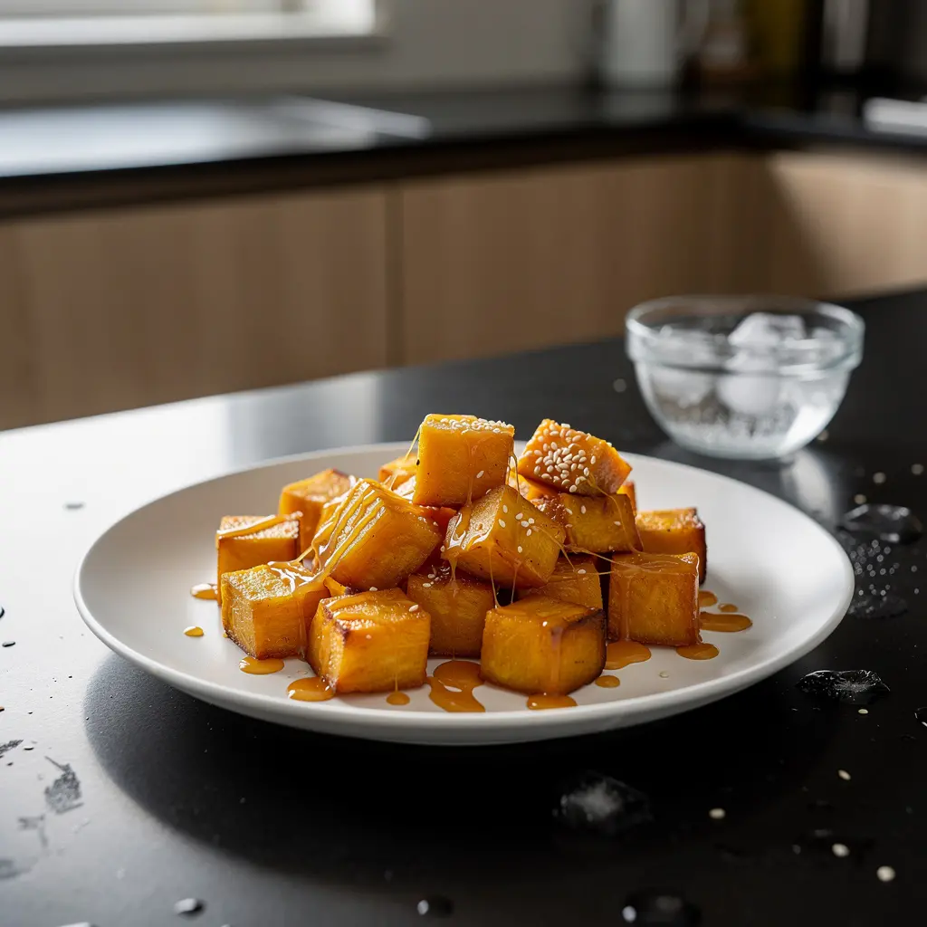Chiński deser z karmelizowanego słodkiego ziemniaka w syropie
