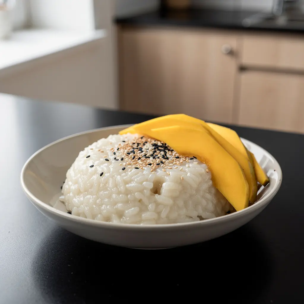 Chinese Sticky Rice Dessert with Coconut Milk and Sesame
