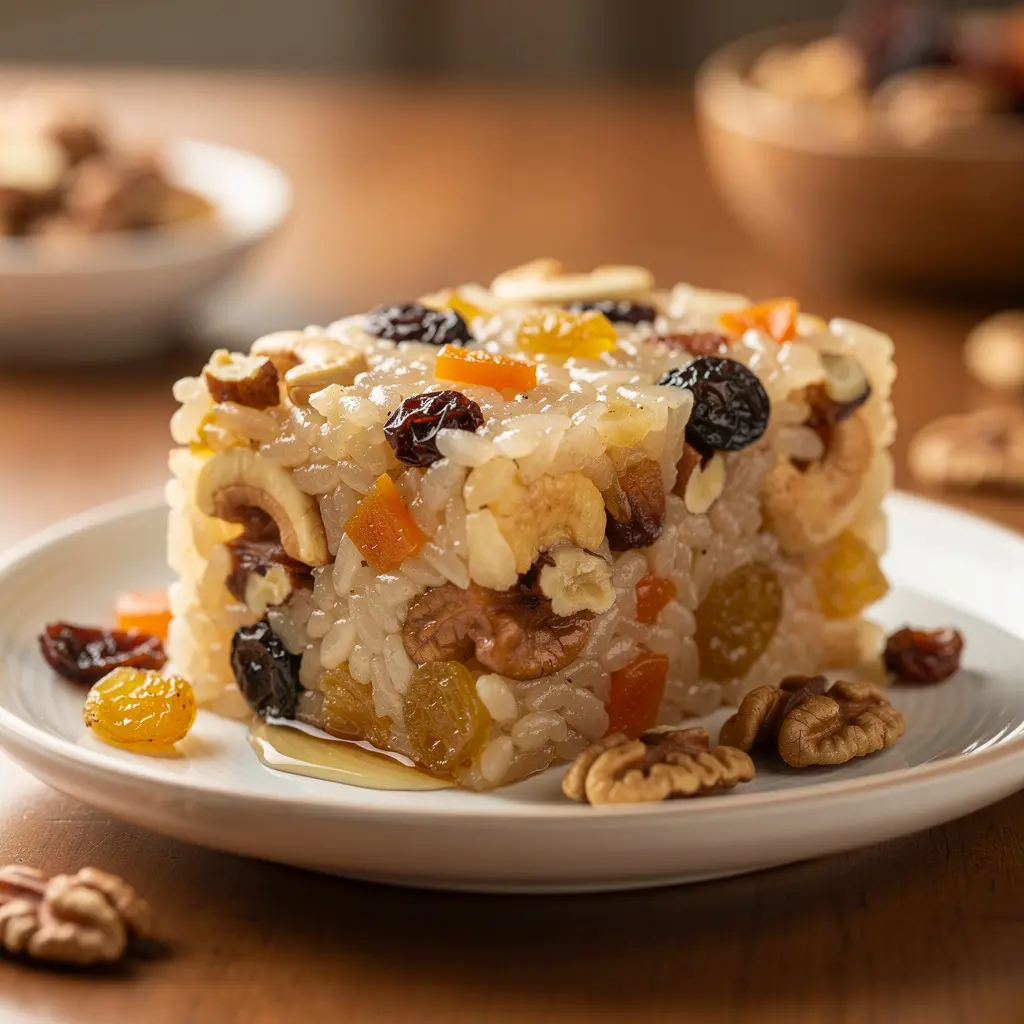 Chiński deser z kleistego ryżu z orzechami i suszonymi owocami