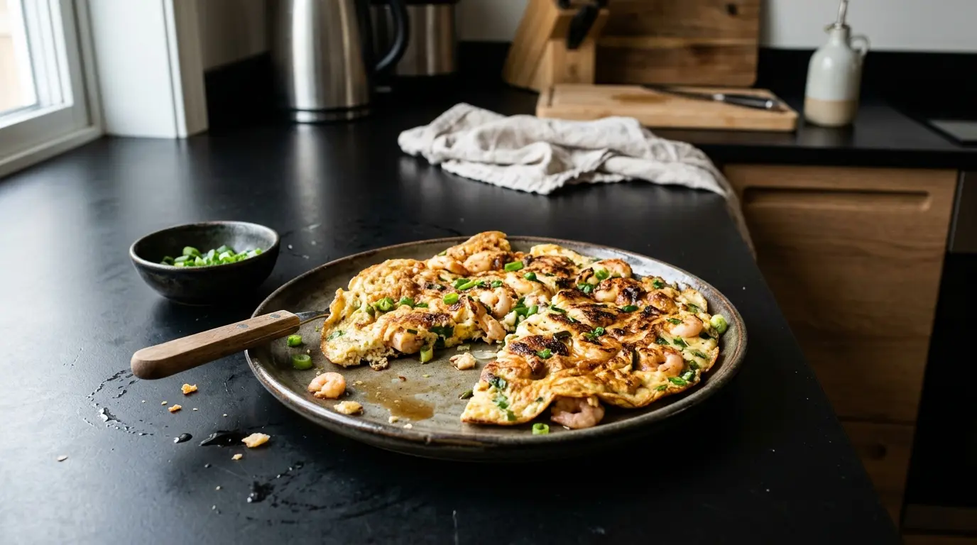 Chiński omlet z krewetkami i szczypiorkiem