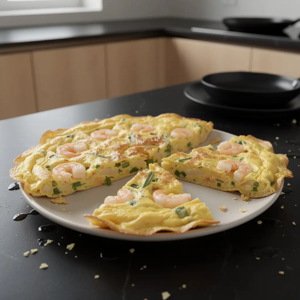 Chiński omlet z krewetkami i szczypiorkiem