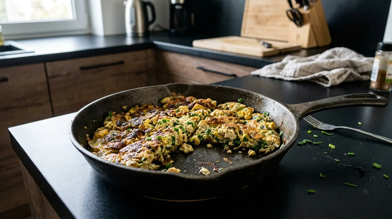 Chiński omlet z tofu i szczypiorkiem z patelni