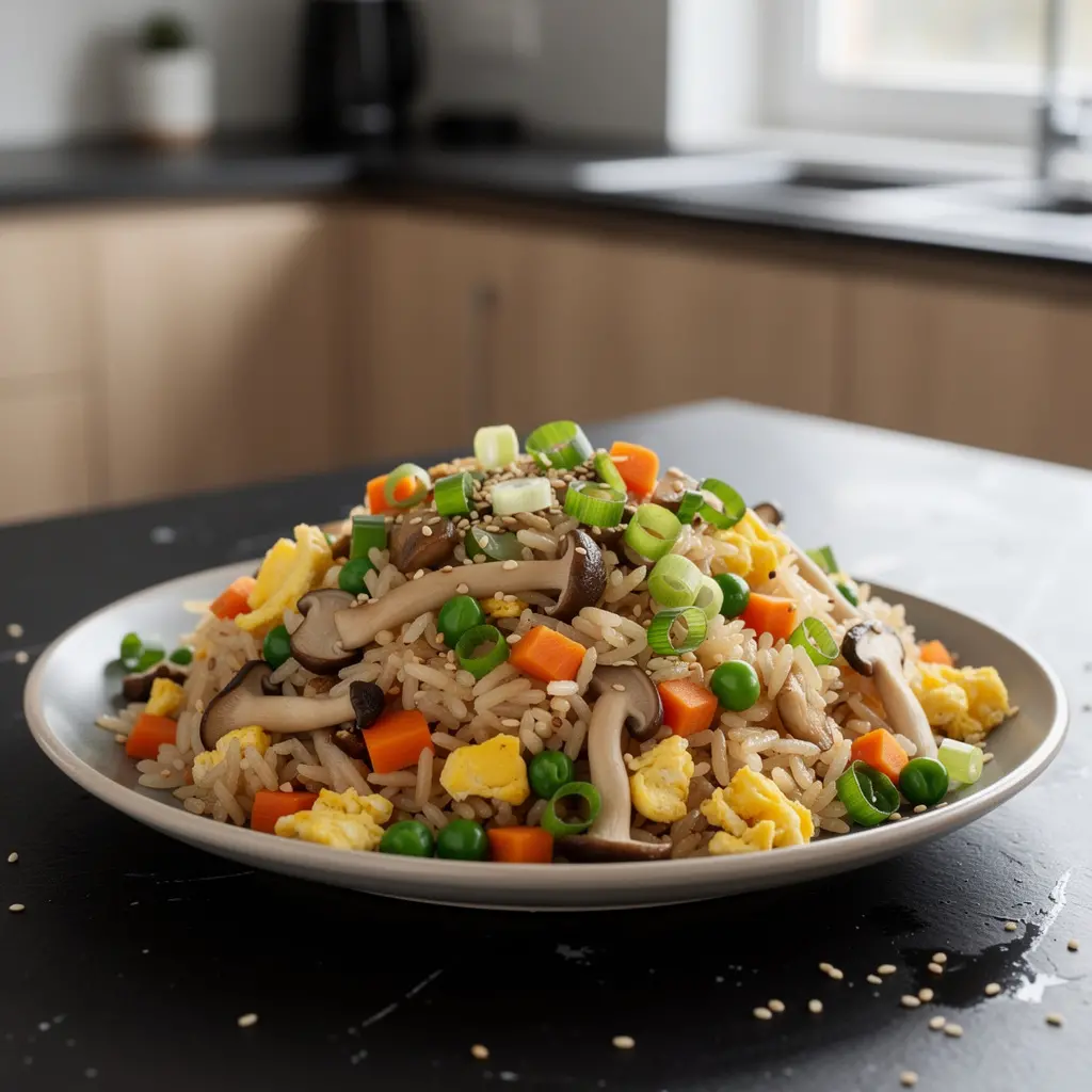 Chiński ryż smażony z boczniakami i sezamem