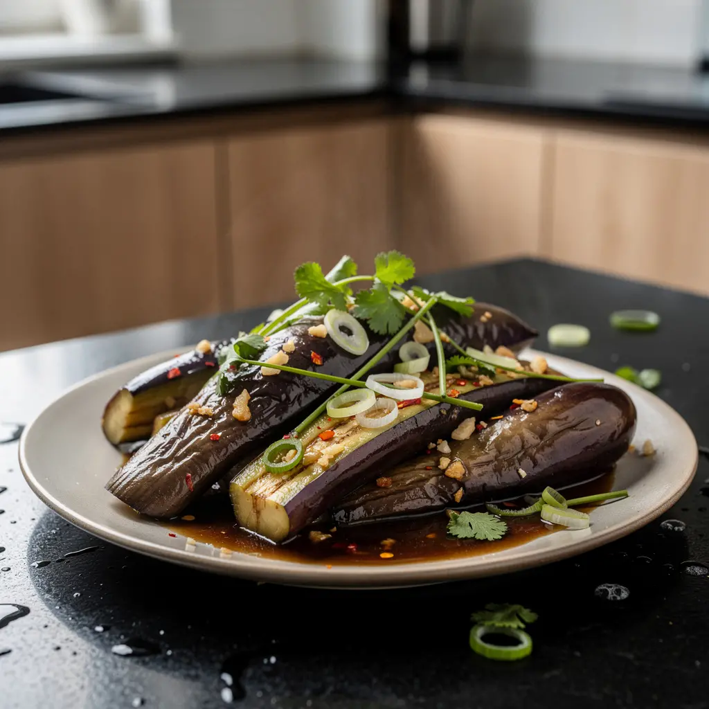 Chinese Steamed Eggplant with Garlic and Soy Sauce