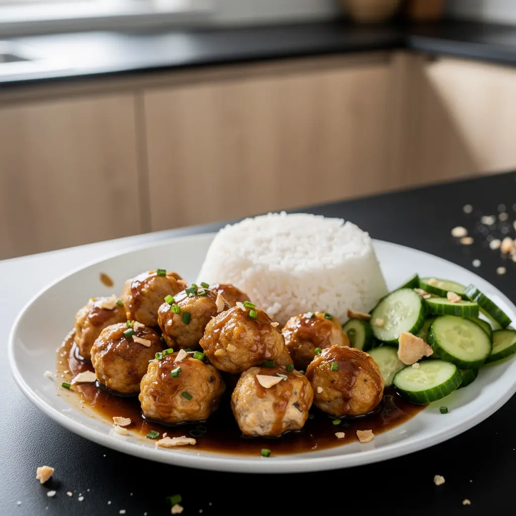 Chinese Chicken Meatballs in Ginger-Soy Sauce
