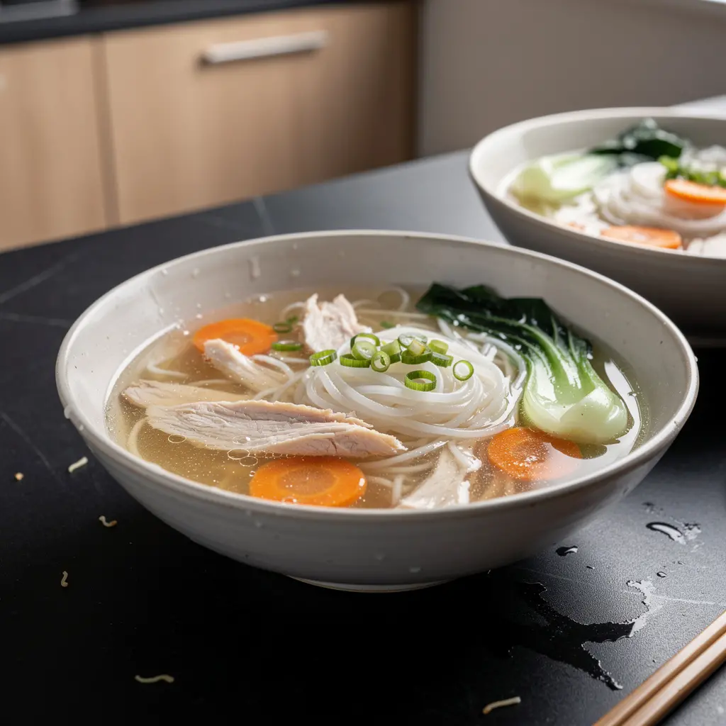 Chińskie kluski ryżowe w aromatycznym bulionie z kurczakiem