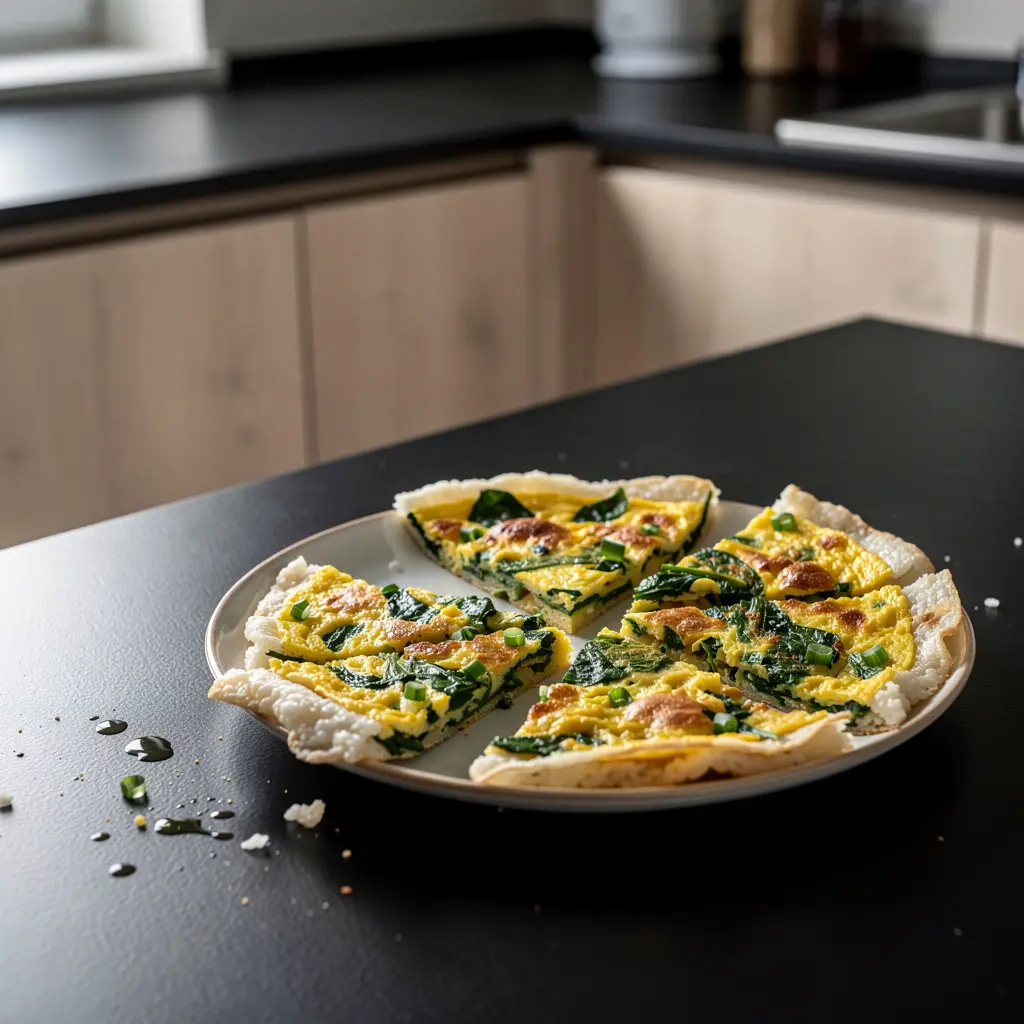 Chinese Rice Pancakes with Egg and Spinach Pan-Fried