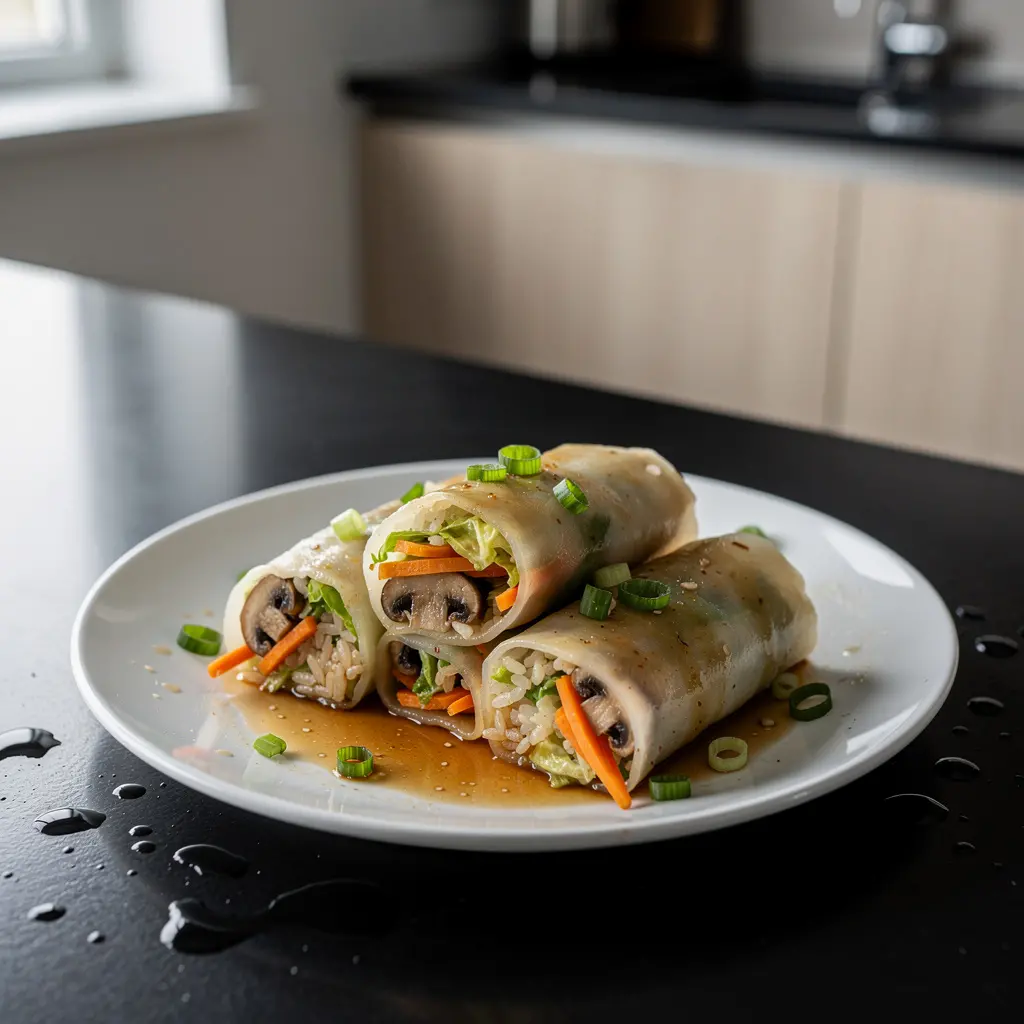 Chinese Rice Rolls with Steamed Vegetables