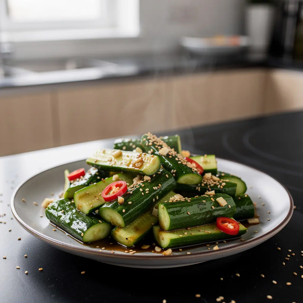 Chińskie ogórki smażone na gorąco z czosnkiem i chili