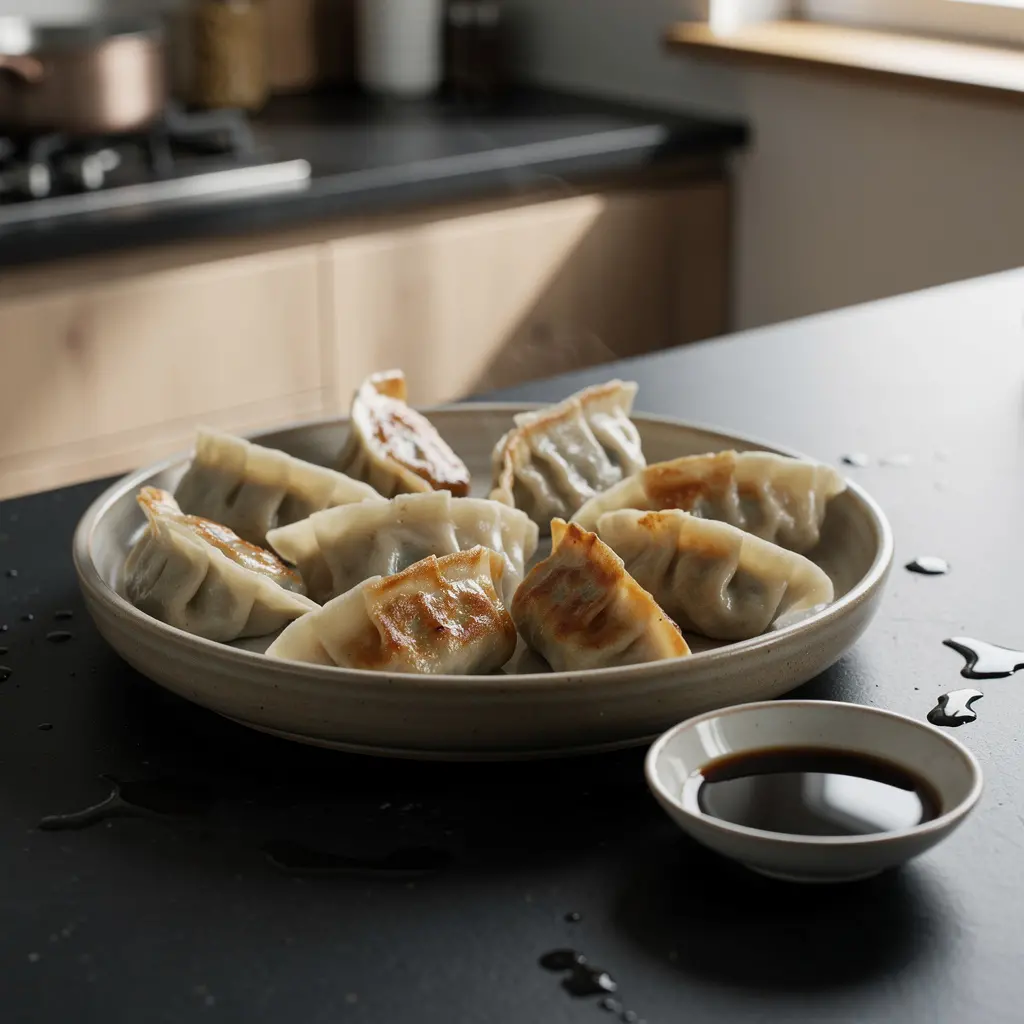 Chińskie pierożki z wieprzowiną gotowane na parze z chrupiącym spodem