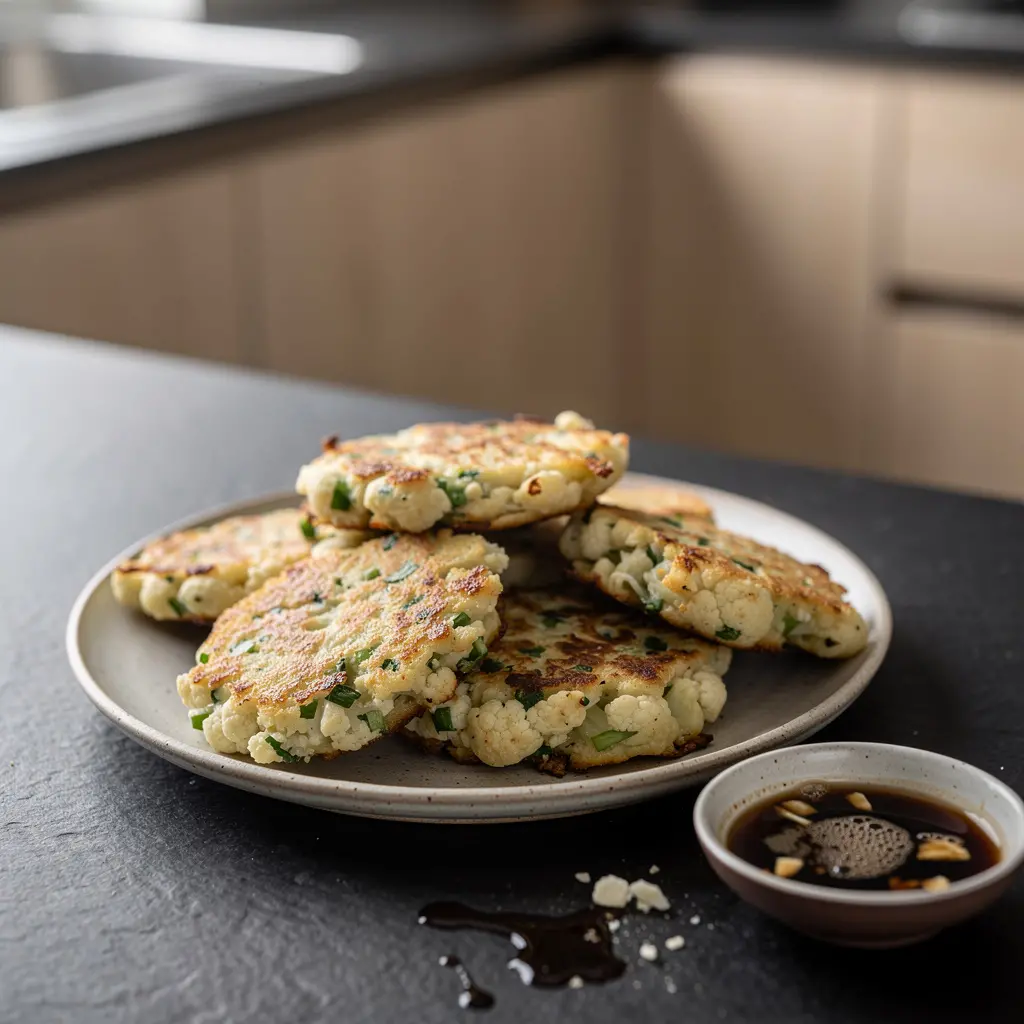 Chińskie placuszki z kalafiora z sosem czosnkowo-sojowym