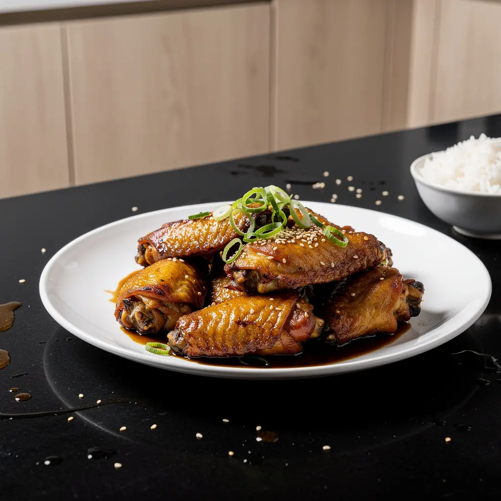 Chińskie skrzydełka kurczaka duszone w sosie sojowo-imbirowym