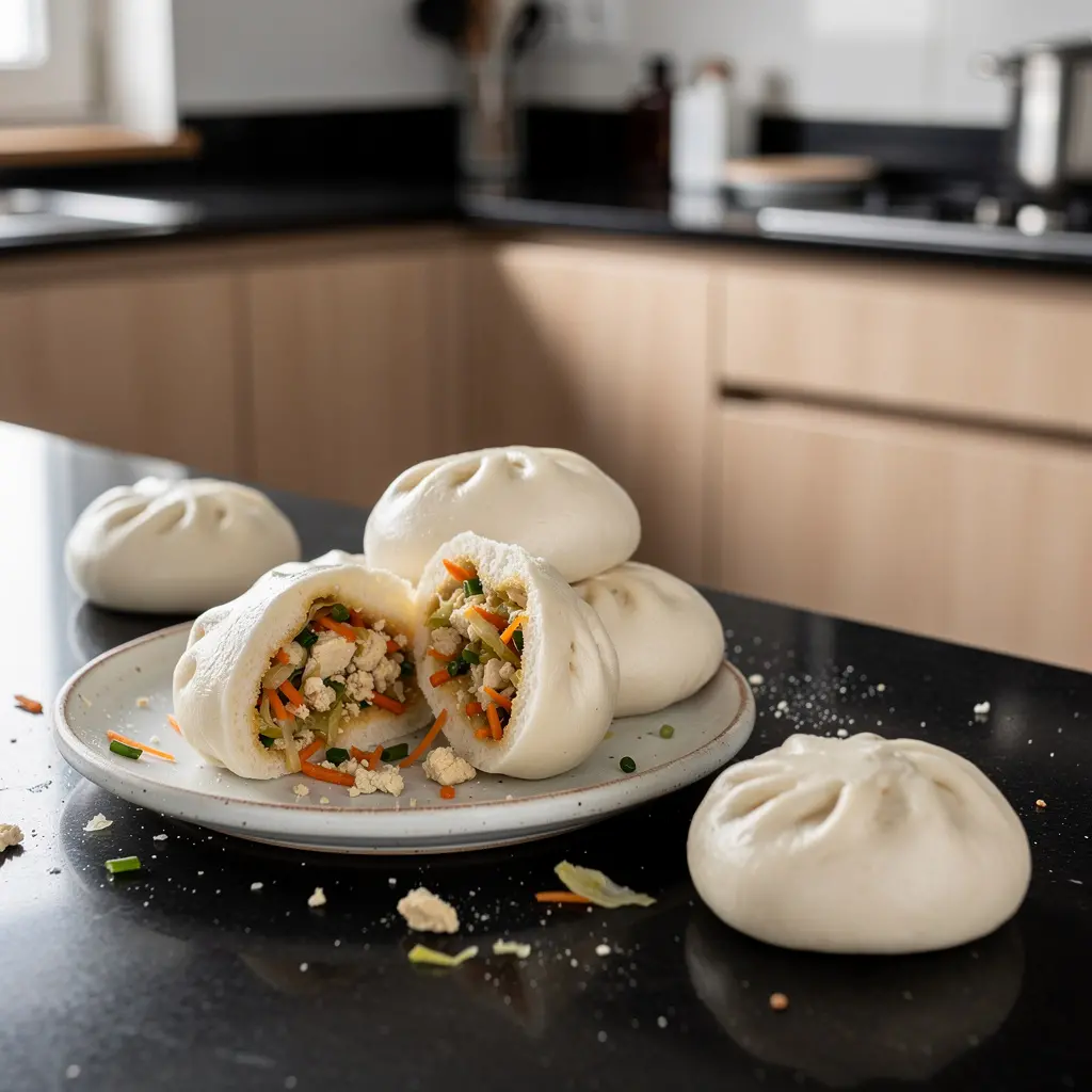 Chińskie śniadaniowe bułeczki na parze z warzywami i tofu