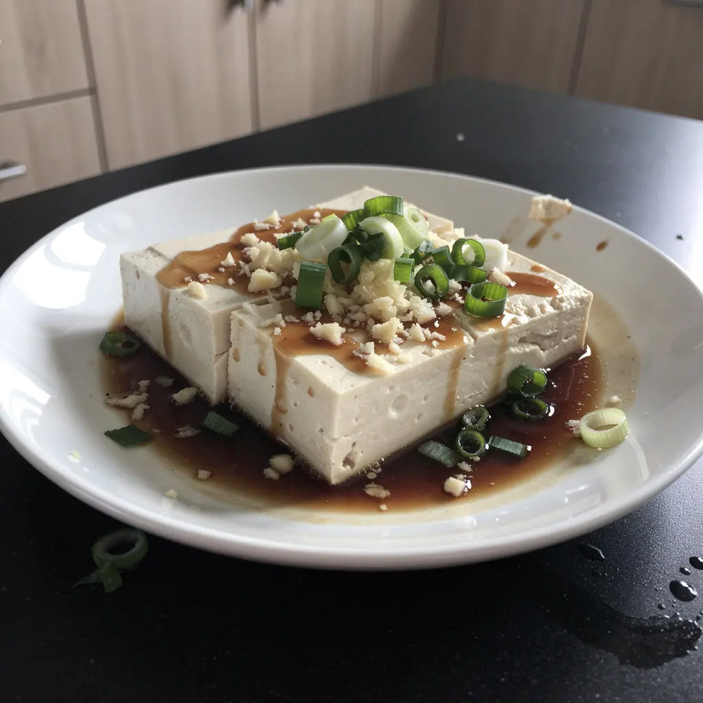 Chińskie tofu na parze z sosem sojowo-imbirowym i dymką