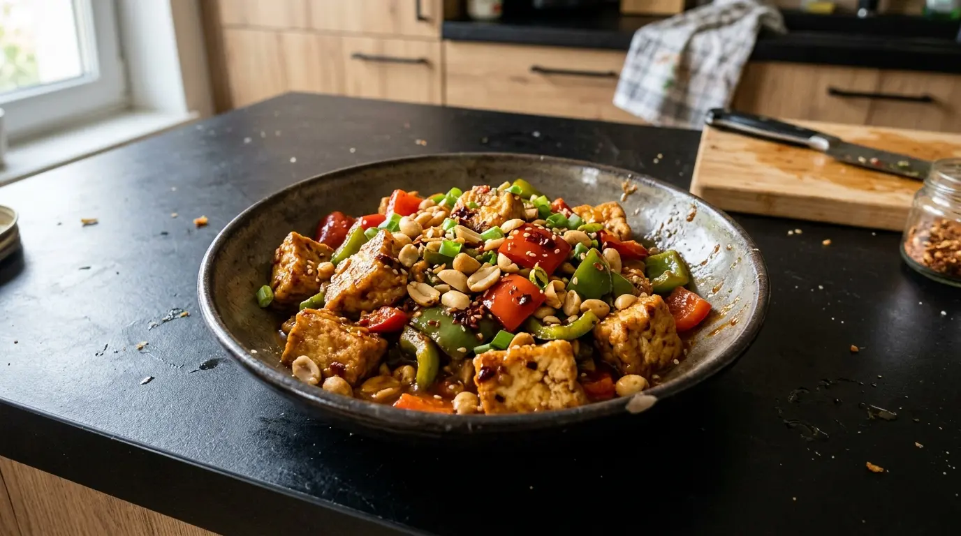 Chińskie tofu smażone z papryką i orzeszkami ziemnymi