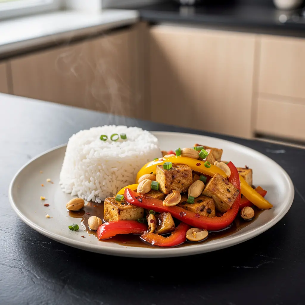 Chińskie tofu smażone z papryką i orzeszkami ziemnymi