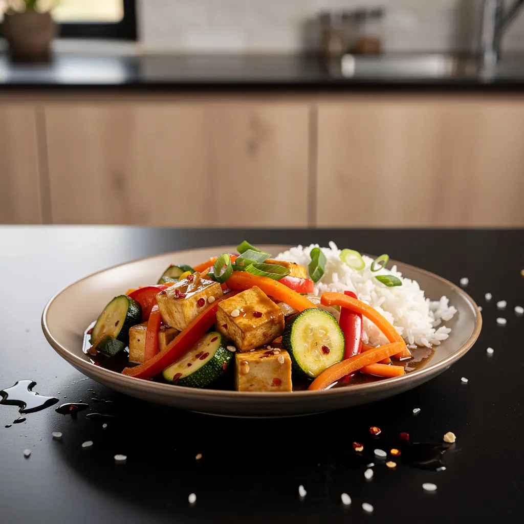 Chinese Tofu in Garlic-Ginger Sauce with Vegetables