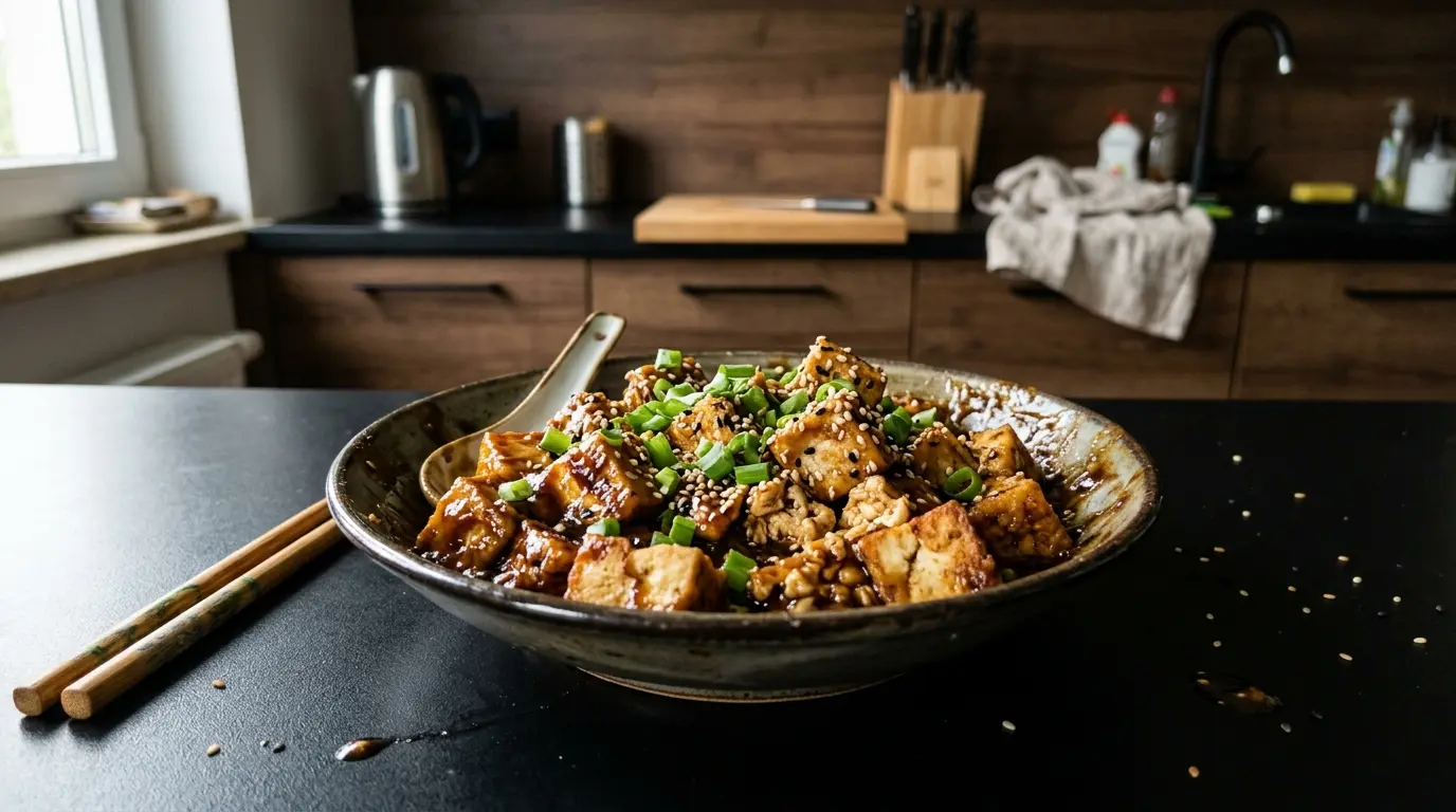 Chińskie tofu w sosie słodko-sojowym z sezamem