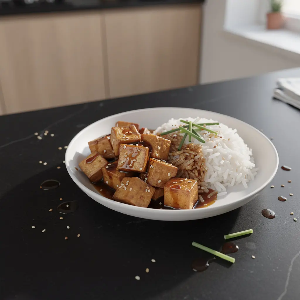 Chinese Tofu in Sweet Soy Sauce with Sesame