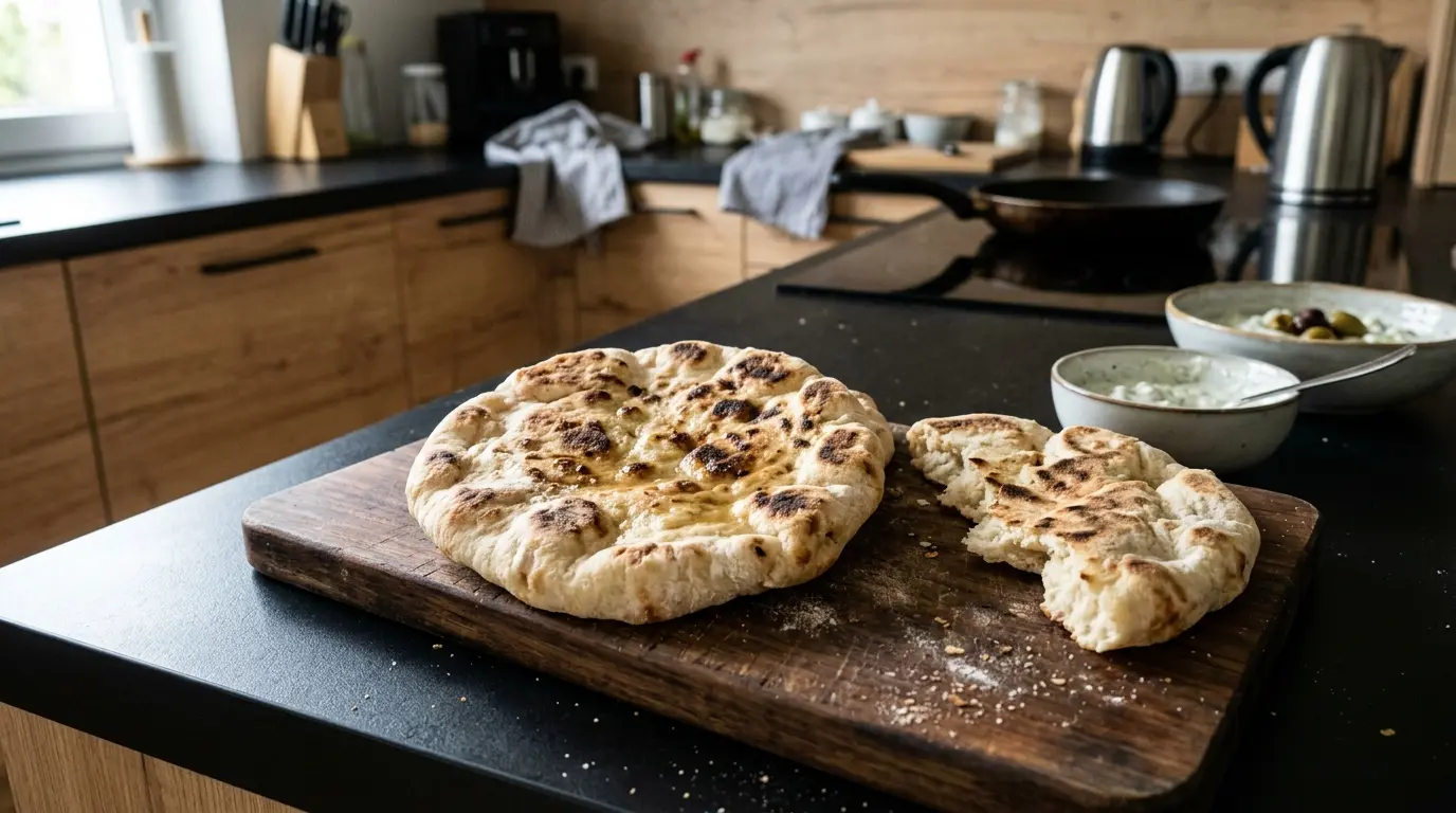 Chlebek pita po grecku z patelni