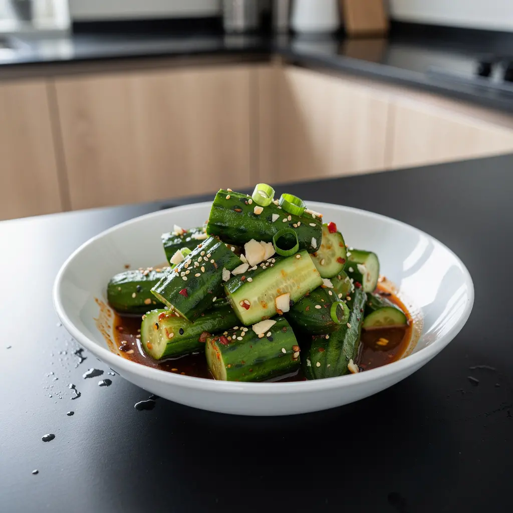 Sichuan-Style Cold Cucumber Salad with Garlic and Chili