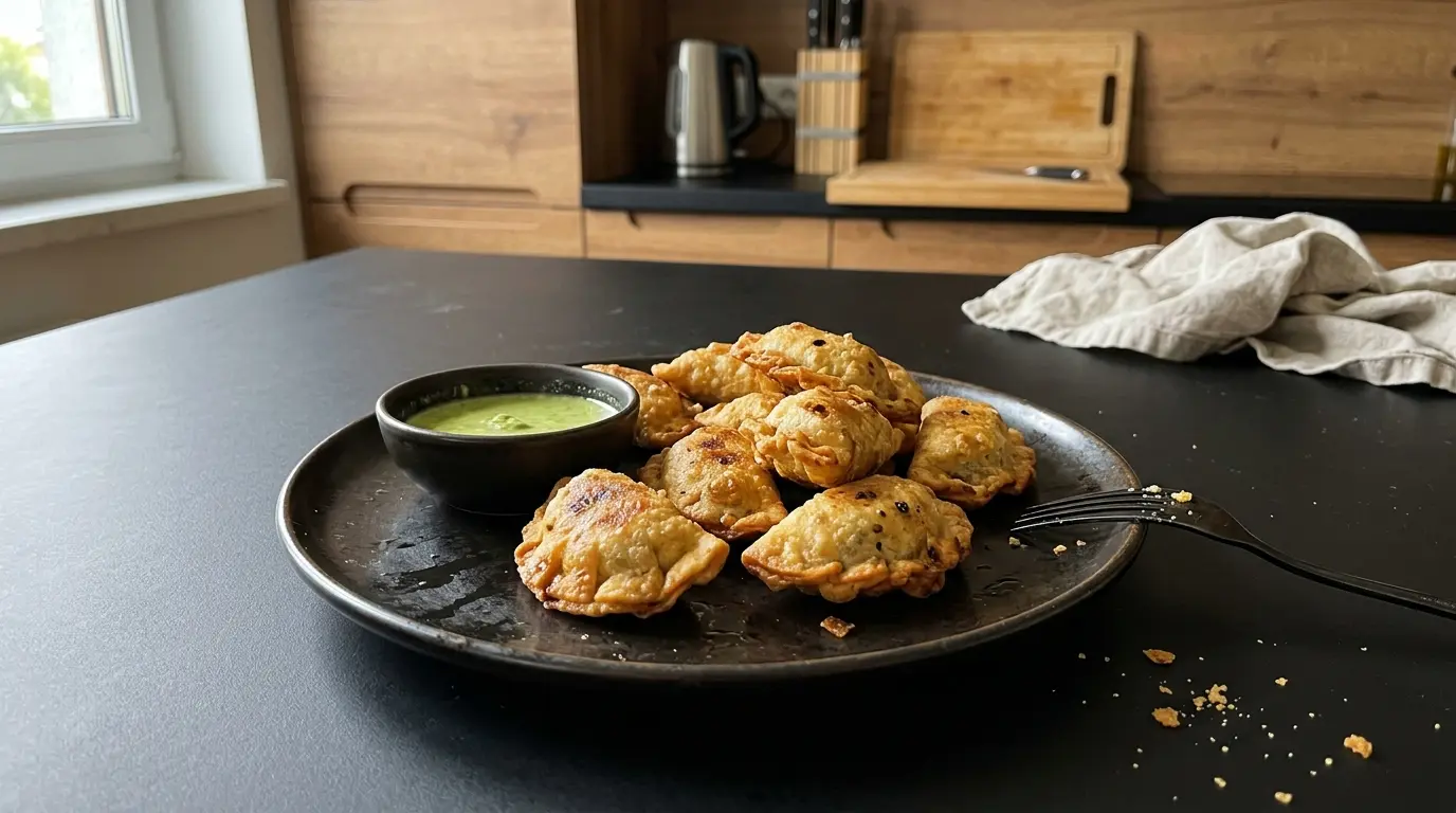 Chrupiące pierożki z krewetkami i chrzanem wasabi po chińsku