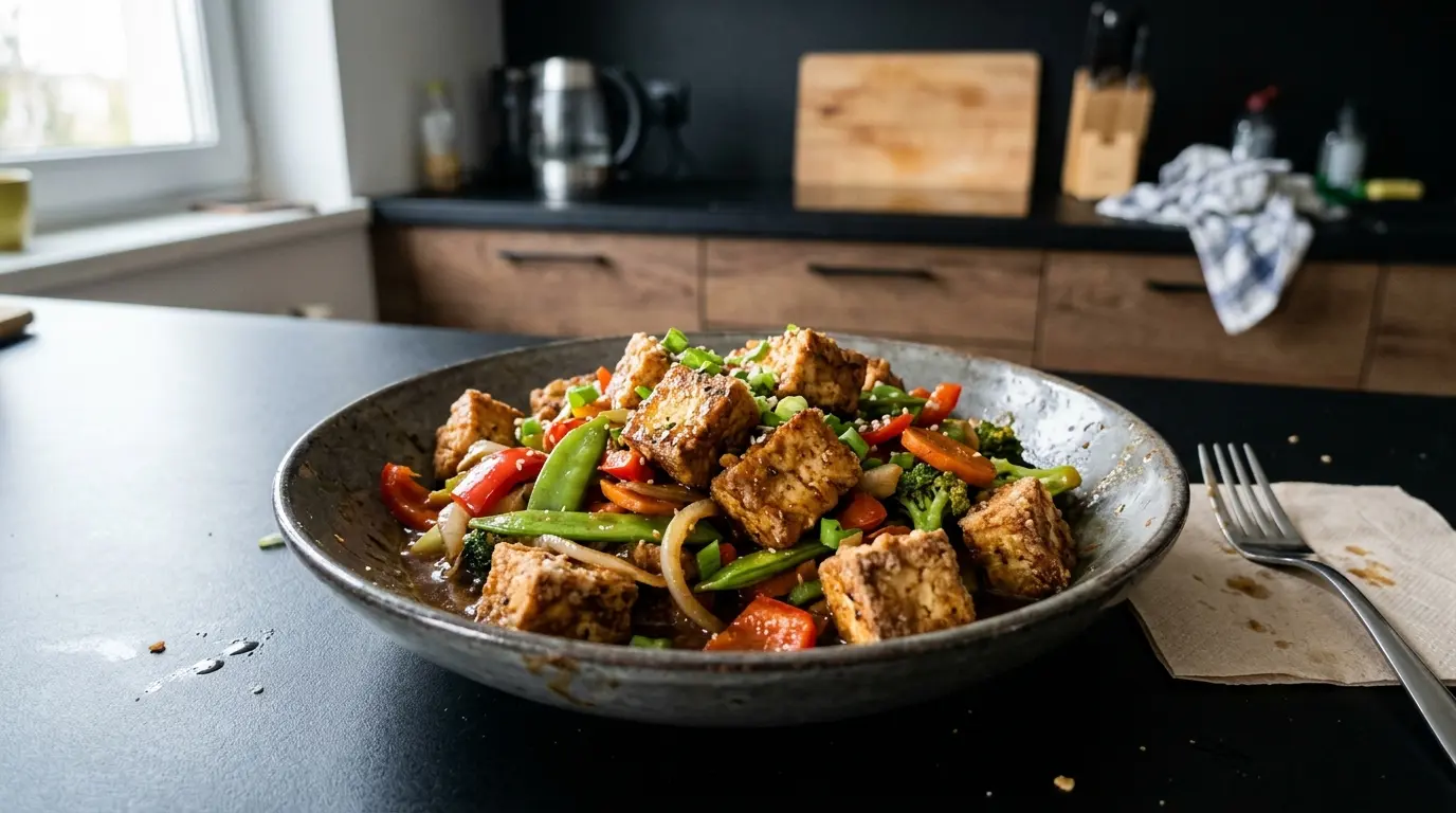 Chrupiące tofu w pięciu smakach z warzywami