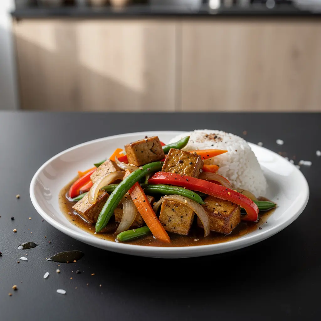 Chrupiące tofu w pięciu smakach z warzywami