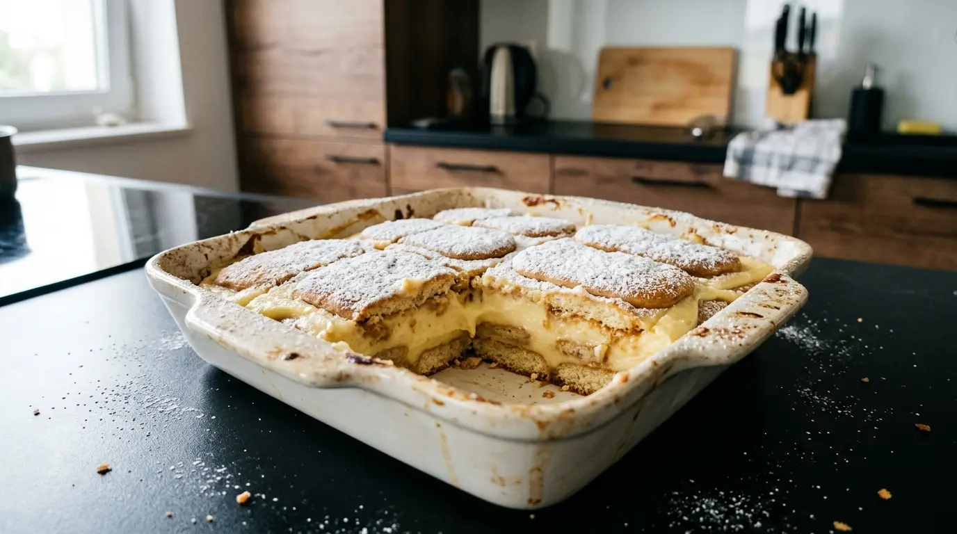 Ciasto biszkoptowe z kremem budyniowym i herbatnikami