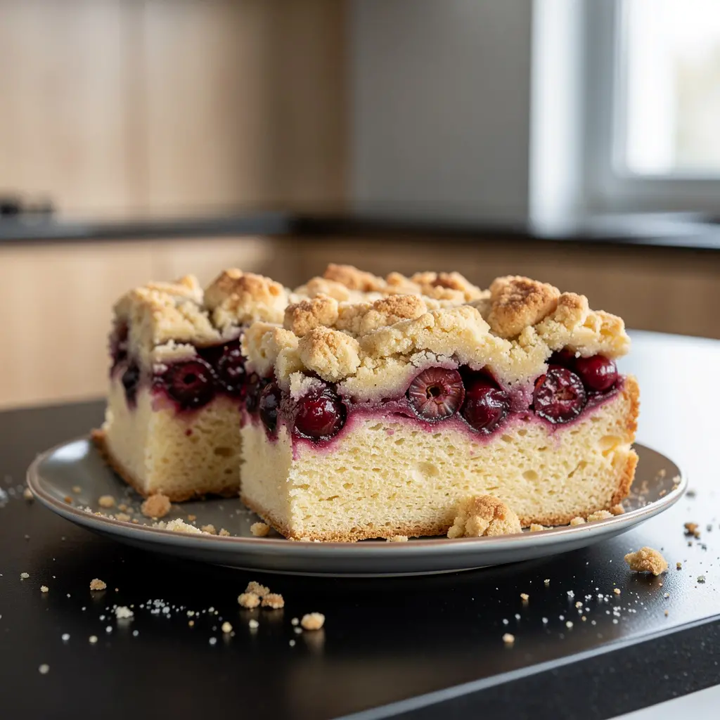 Gâteau moelleux aux groseilles et crumble