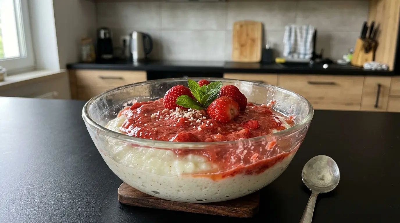 Deser z kaszy manny z musem truskawkowym