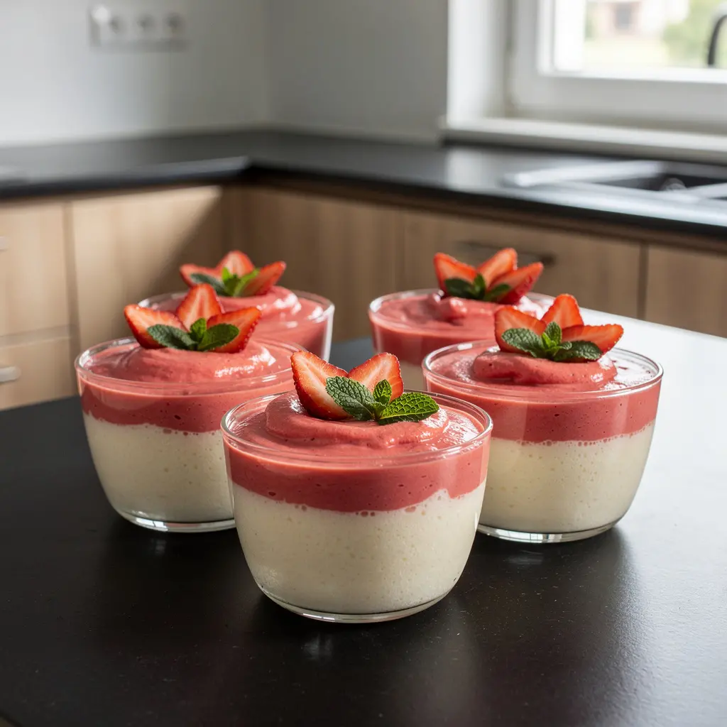 Deser z kaszy manny z musem truskawkowym