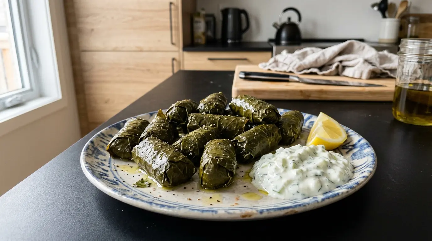 Dolmades – greckie gołąbki w liściach winogron z ryżem i ziołami