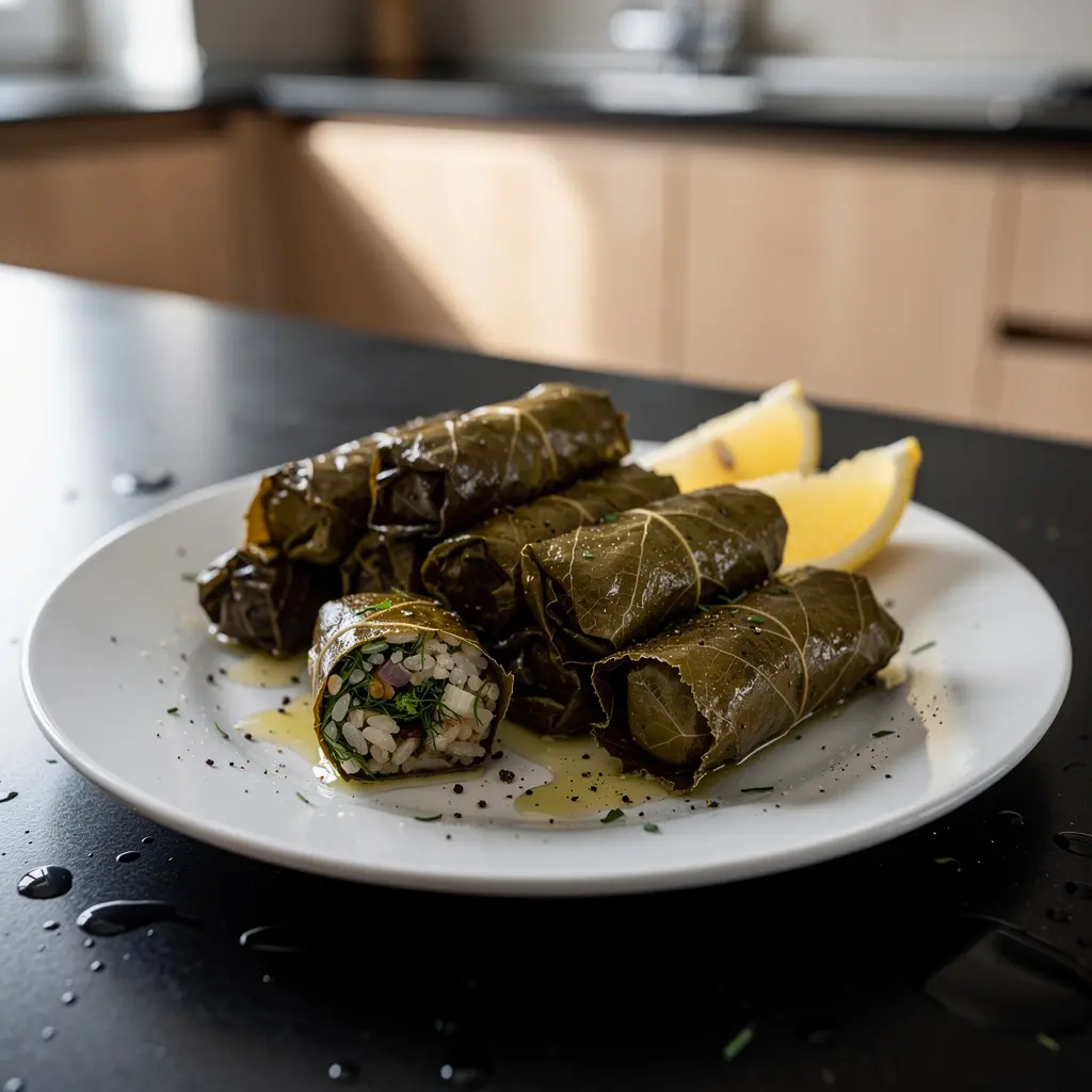Dolmades – Greek vine leaf rolls with rice and herbs