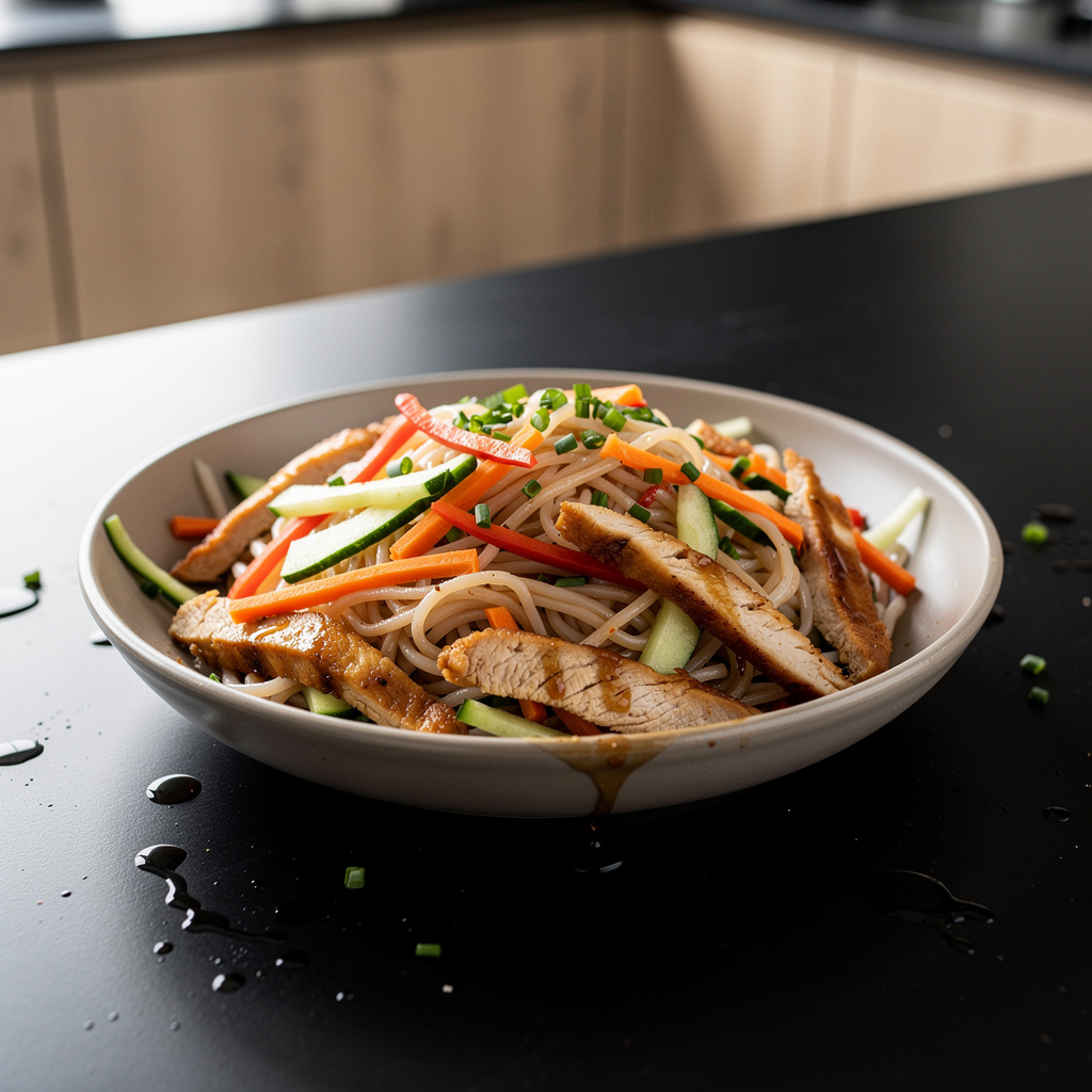 Domowa sałatka z kurczakiem i makaronem ryżowym po amerykańsku