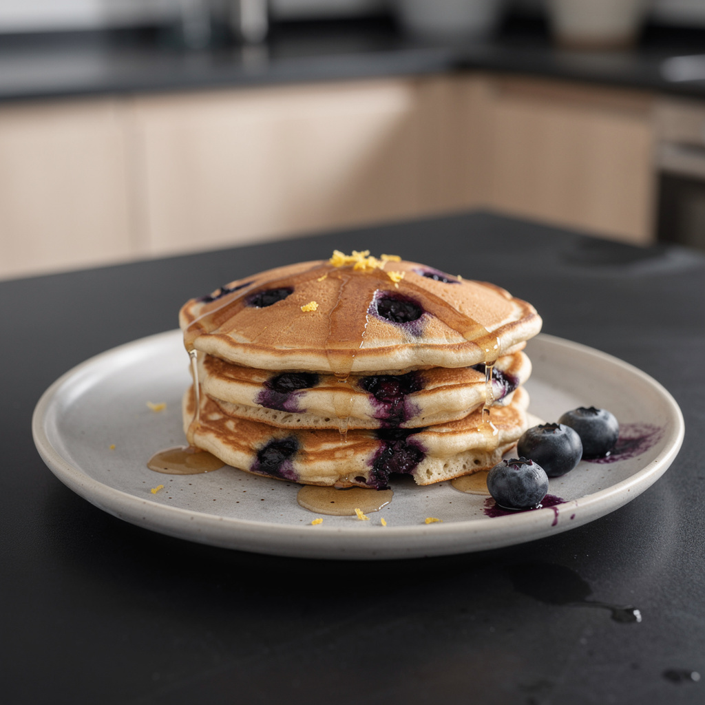 Pancakes maison aux myrtilles et au citron