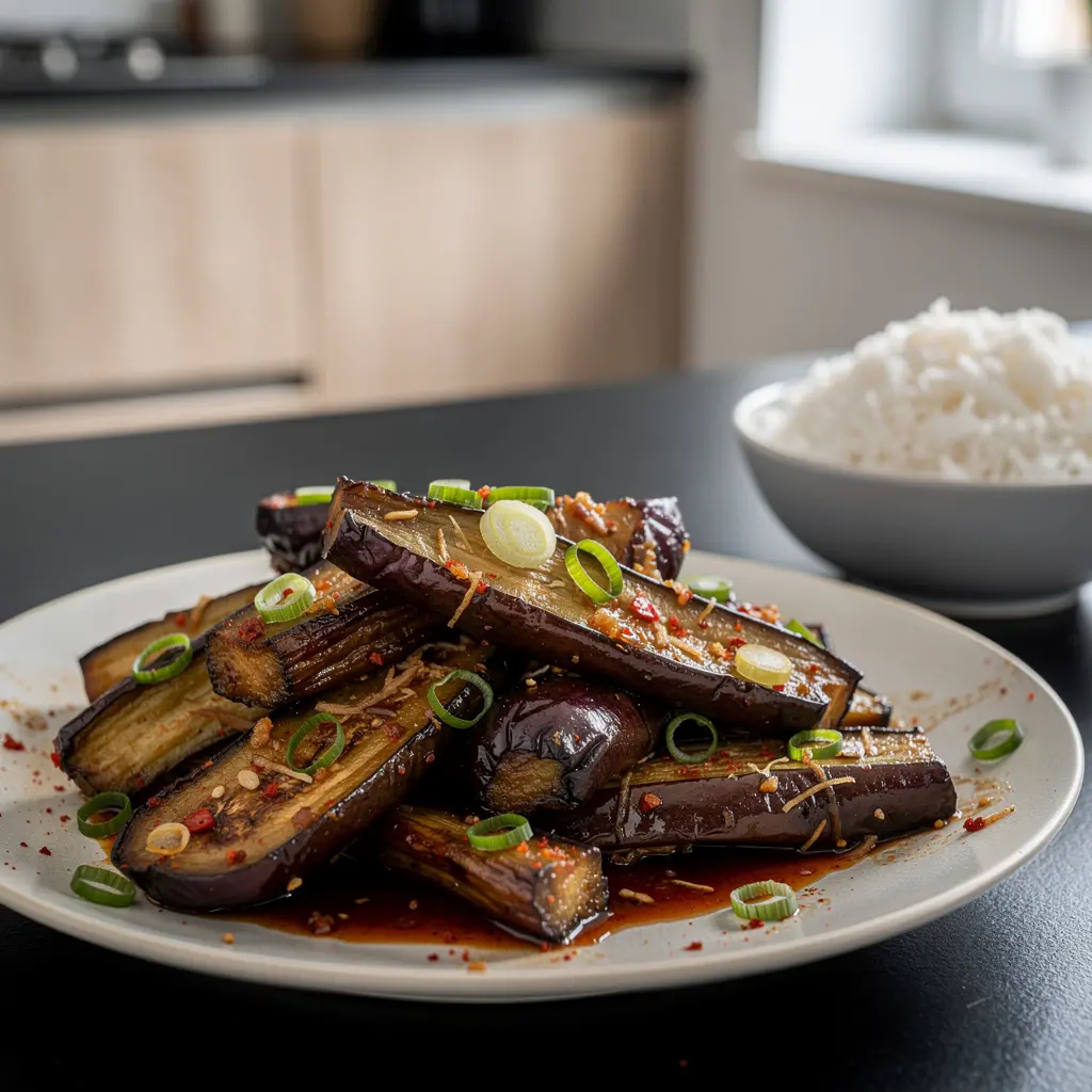 Duszone bakłażany w czosnkowym sosie po syczuańsku