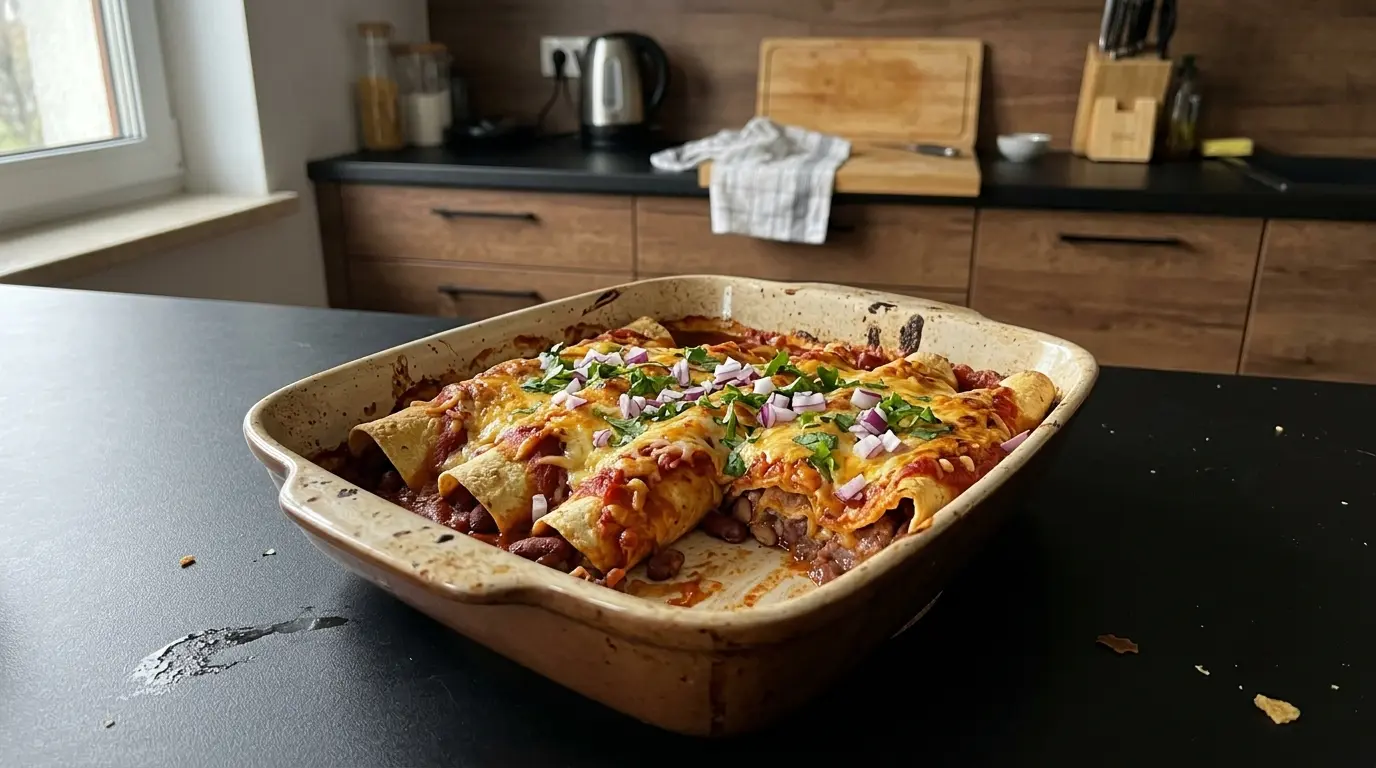 Enchiladas de frijoles – zapiekane tortille z pastą fasolową i serem