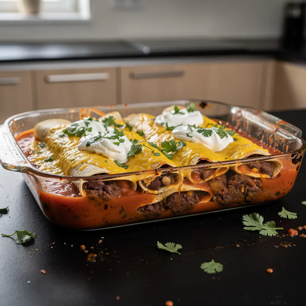 Enchiladas de frijoles – zapiekane tortille z pastą fasolową i serem