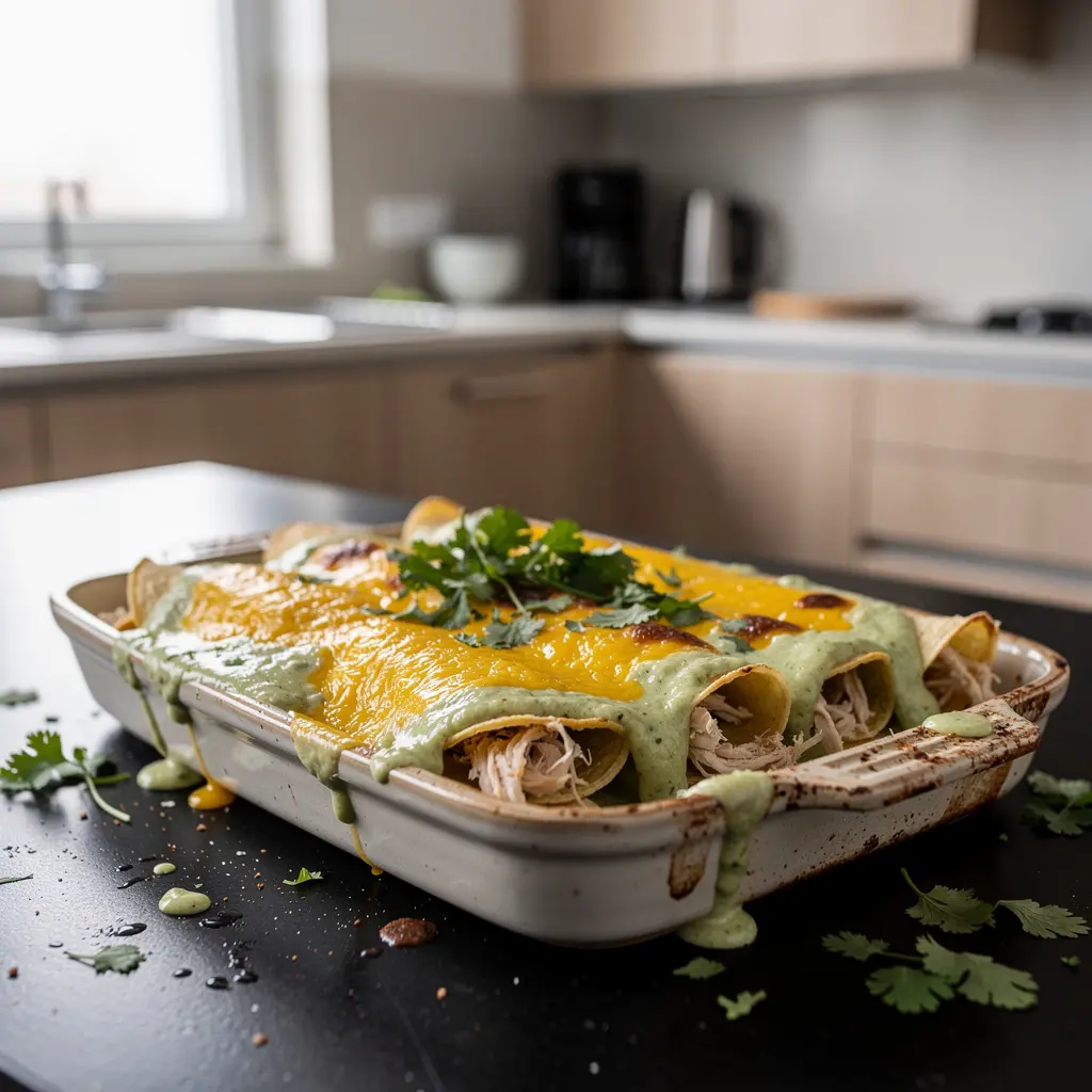 Enchiladas suizas z kurczakiem i zielonym sosem śmietanowym